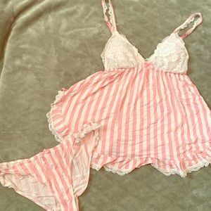 Victoria’s Secret Babydoll Set Small Pink/White